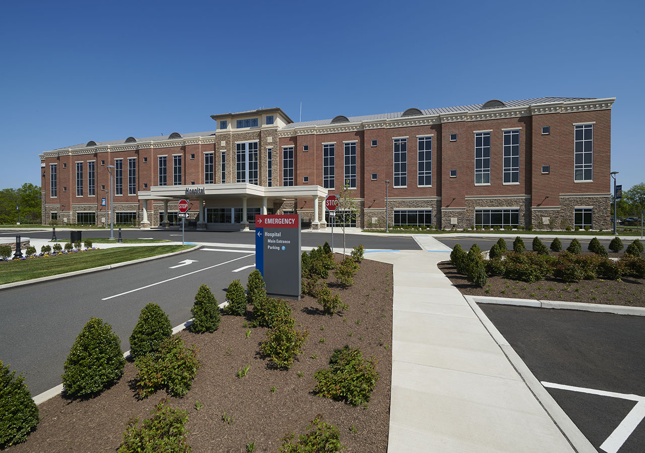 St Luke's hospital in Quakertown, PA with landscaping in the front.