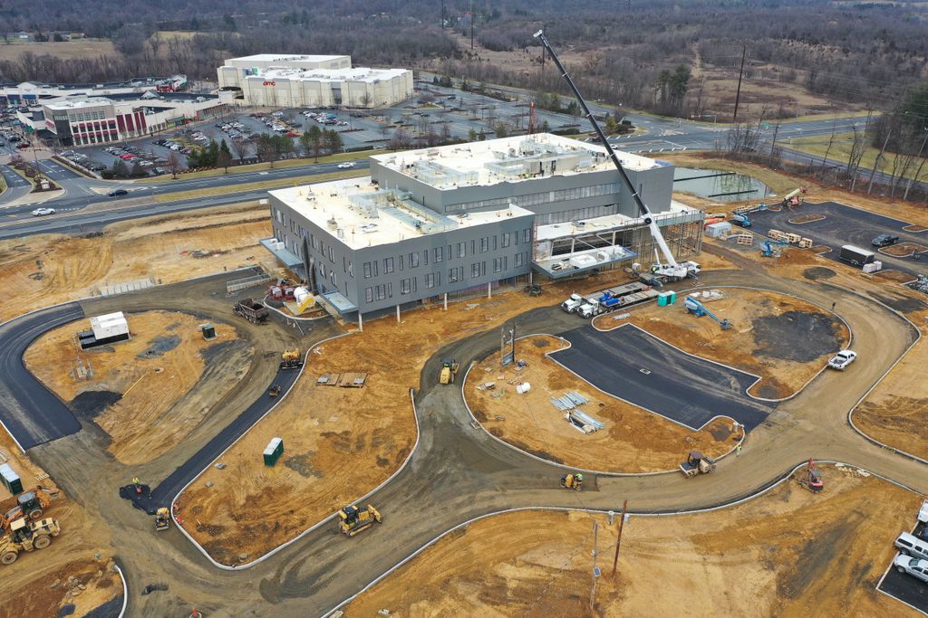 Drone photo of active construction of hospital project for Good Shepherd