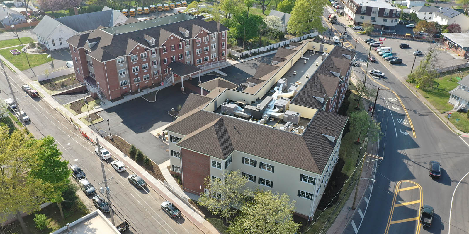 Aerial view of two Senior Living buildings in Fair Lawn New Jersey
