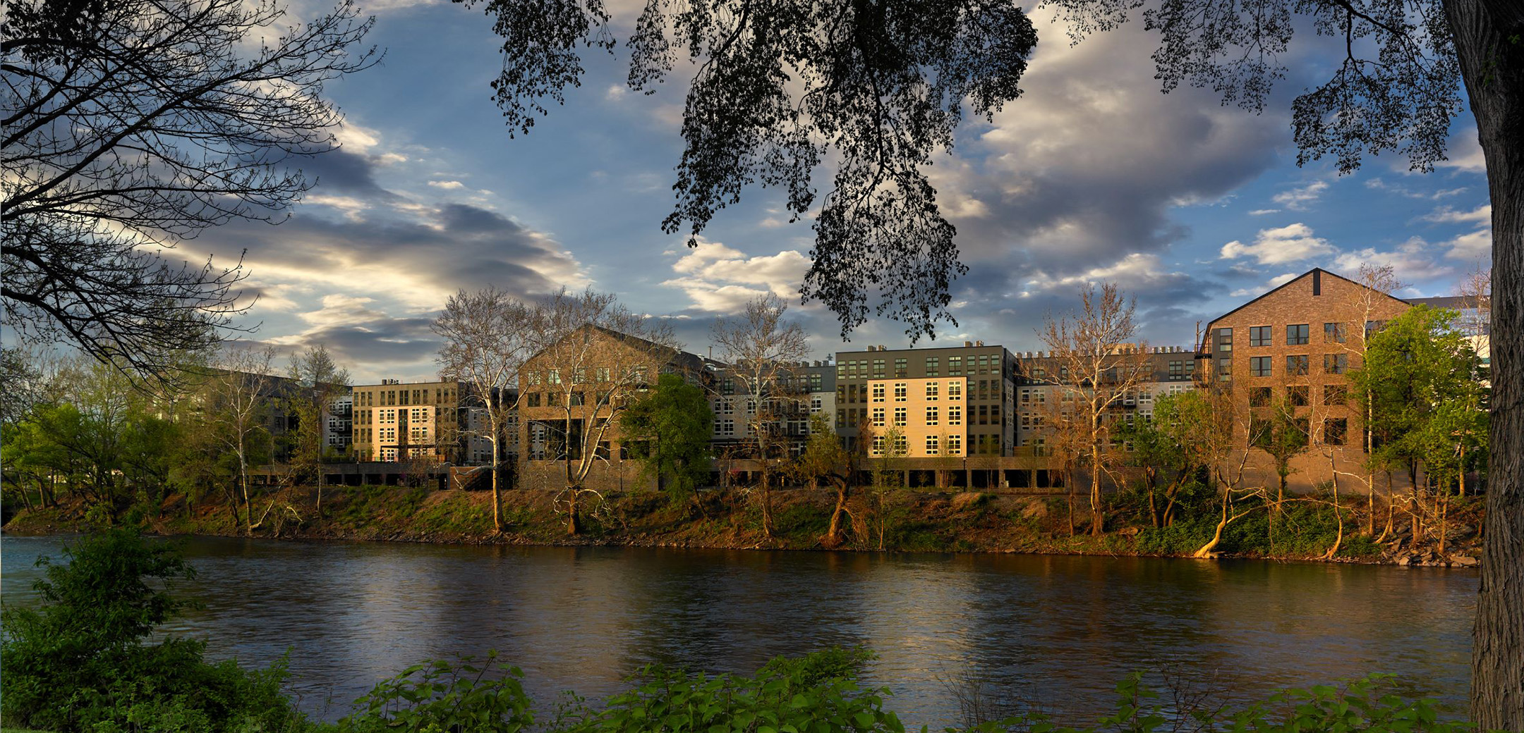 A view of the Matson Mill building across the Schuylkill River.