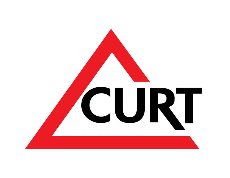 The logo of Curt, showcasing their signage and large red outline triangle surrounding the signage.