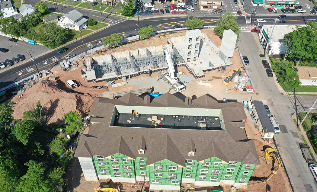 Aerial photo of active construction at Chelsea of Fairlawn