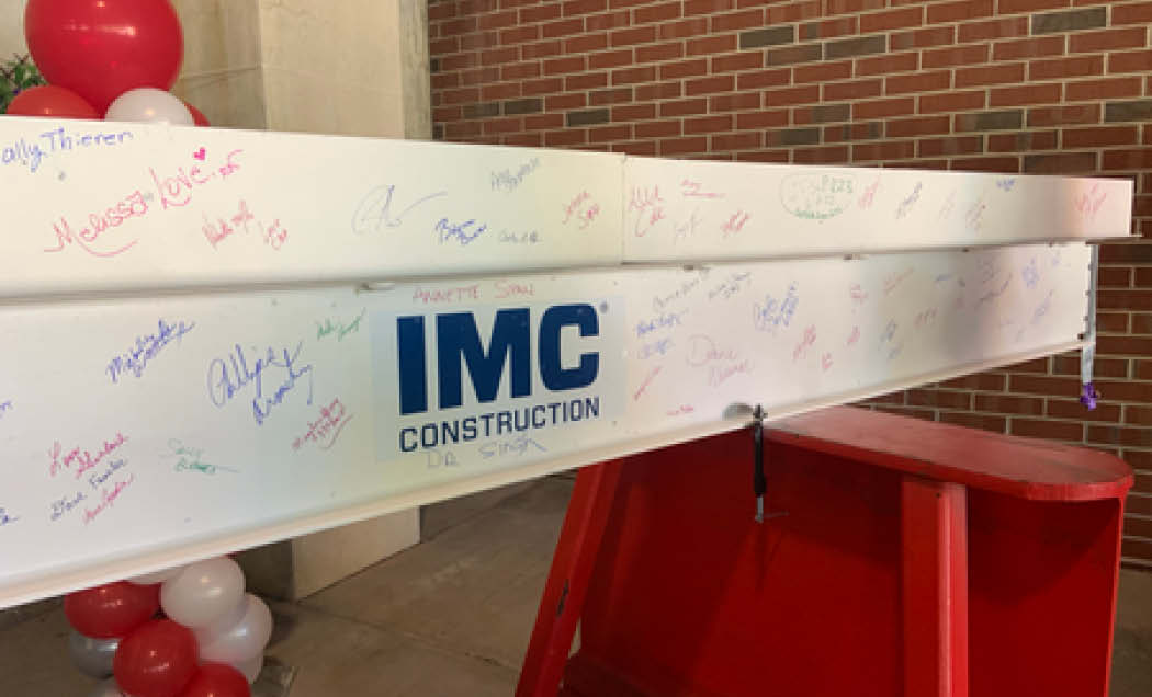 Close up of signatures on a white IMC beam at Good Shepherd Rehabilitation Hospital