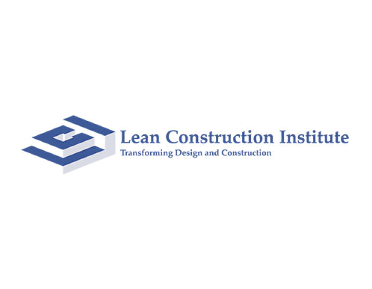The logo of LCI featuring an extruded flat logo, and ``Lean Construction Institute`` signage in blue to the side.