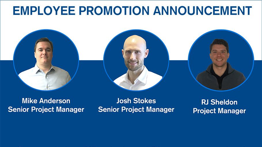 Promotion announcement for three employees with their headshots