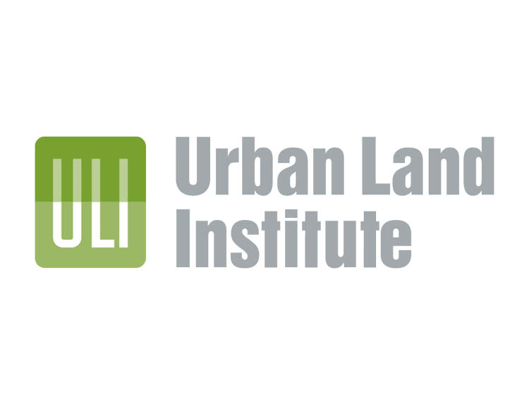 The logo of ULI featuring a two tone green square with rounded corners and ``Urban Land Institute`` signage.