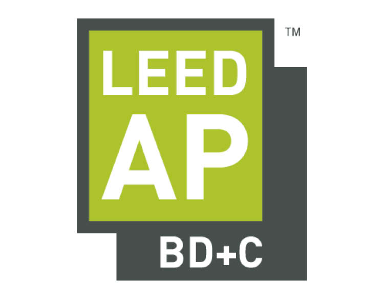 The logo of USGBC constructed from two gray squares overlapping each other, an inner green square and ``LEED AP`` signage inside it.