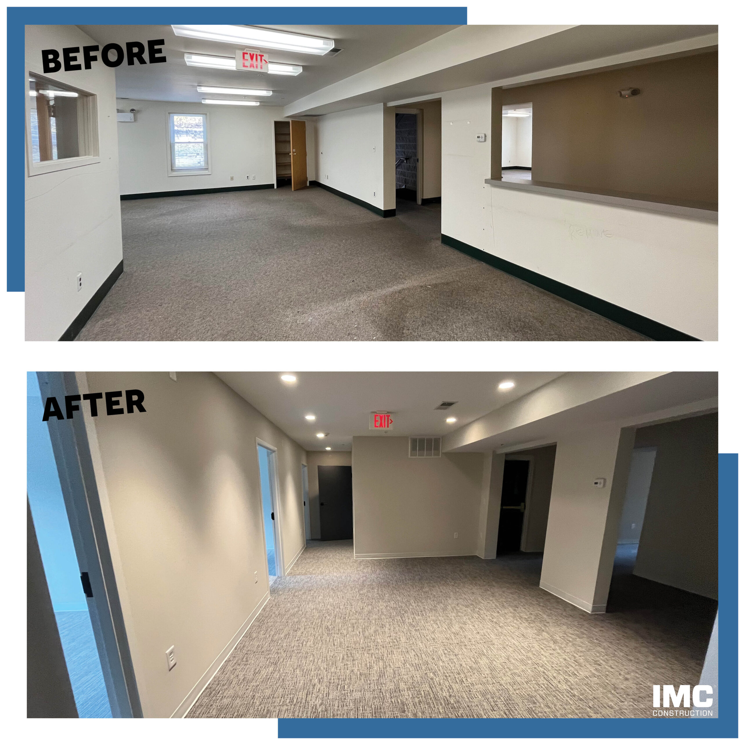 A graphic with a before photo of a room in the Philadelphia Integrative Psychiatry Office and on the bottom an after photo showing the transformation of the room
