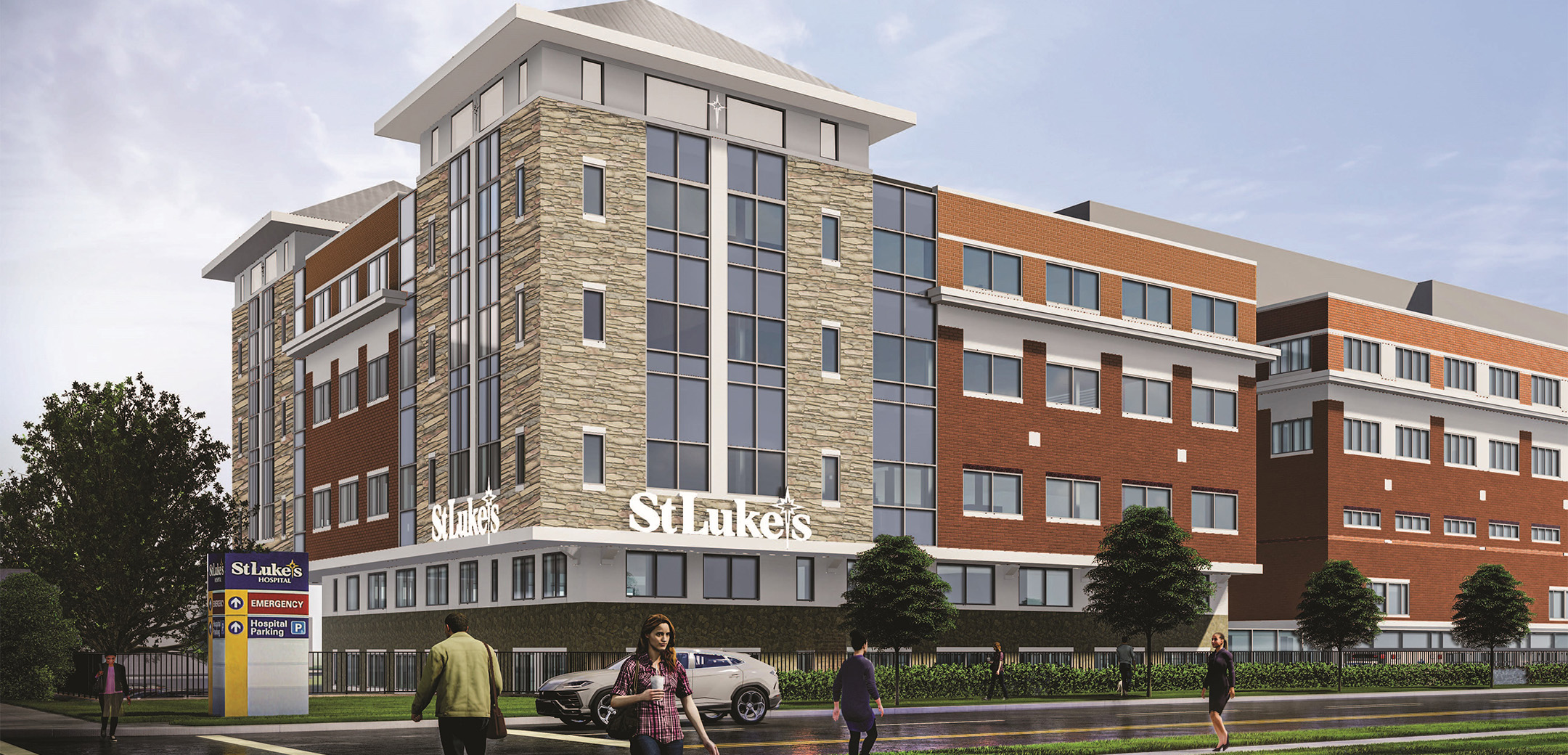 The rendering of the brick Mother's and Babies Tower for St. Luke's University Health Network