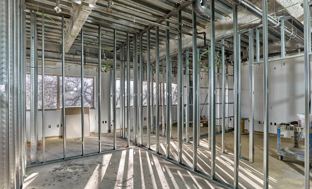 Interior view of walls being installed for medical office building