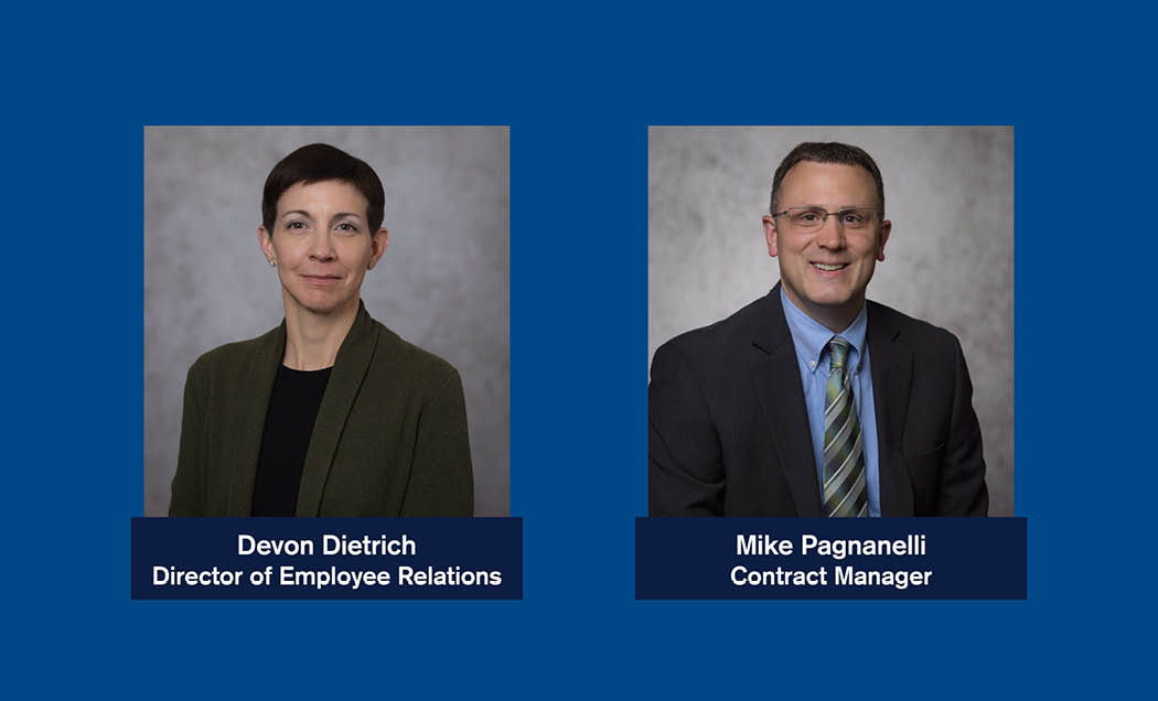A blue graphic with a photo of Devon Dietrich and Mike Pagnanelli and text that says, ``IMC Construction Announces Two New Partners``