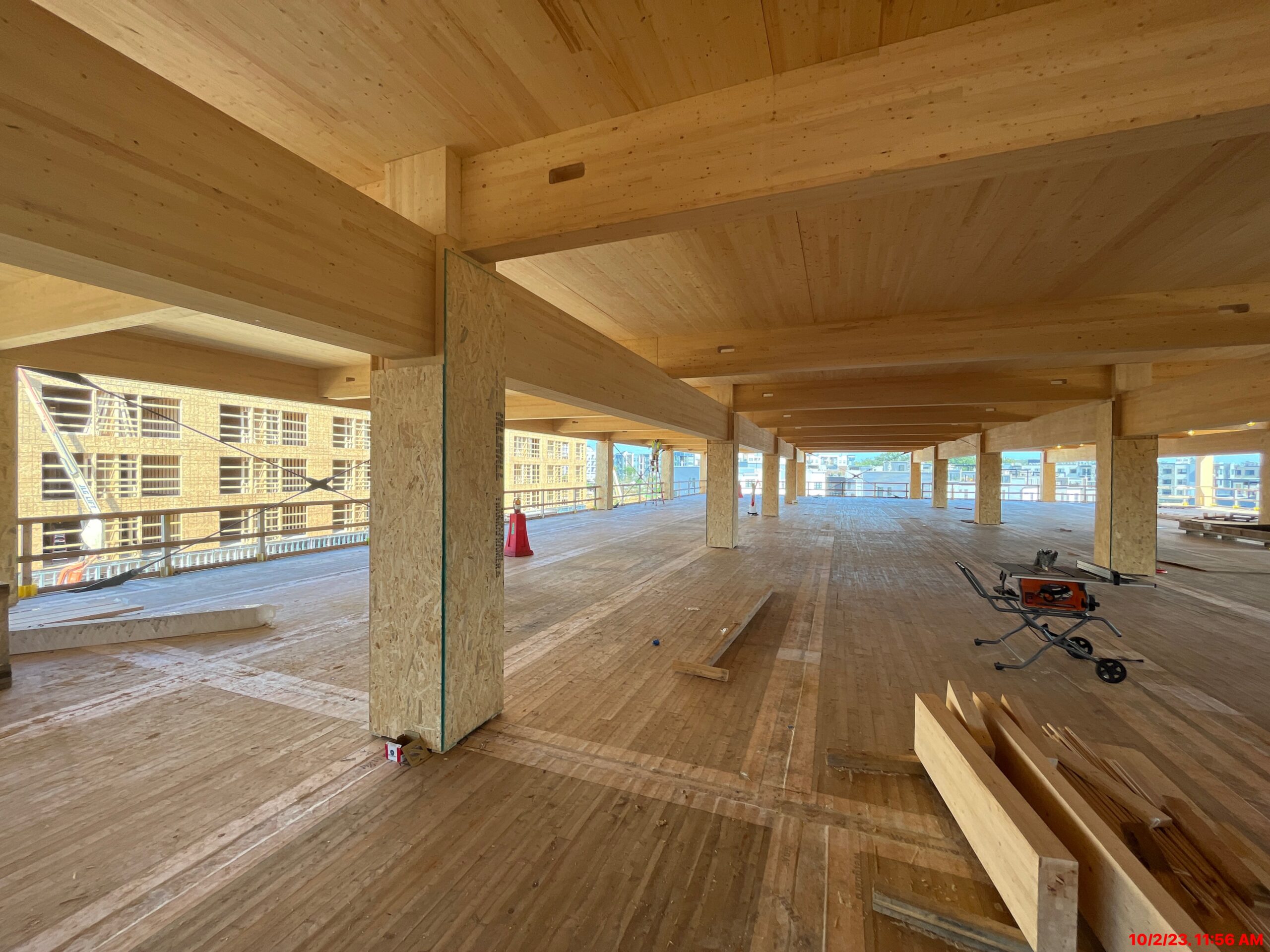 Interior view of Ellis Mass Timber Frame building