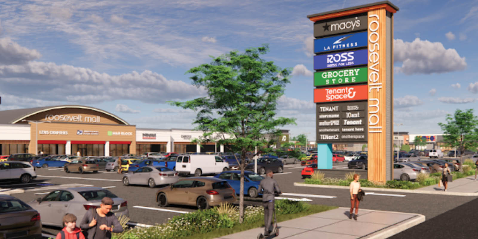 Rendering of exterior of Roosevelt Mall