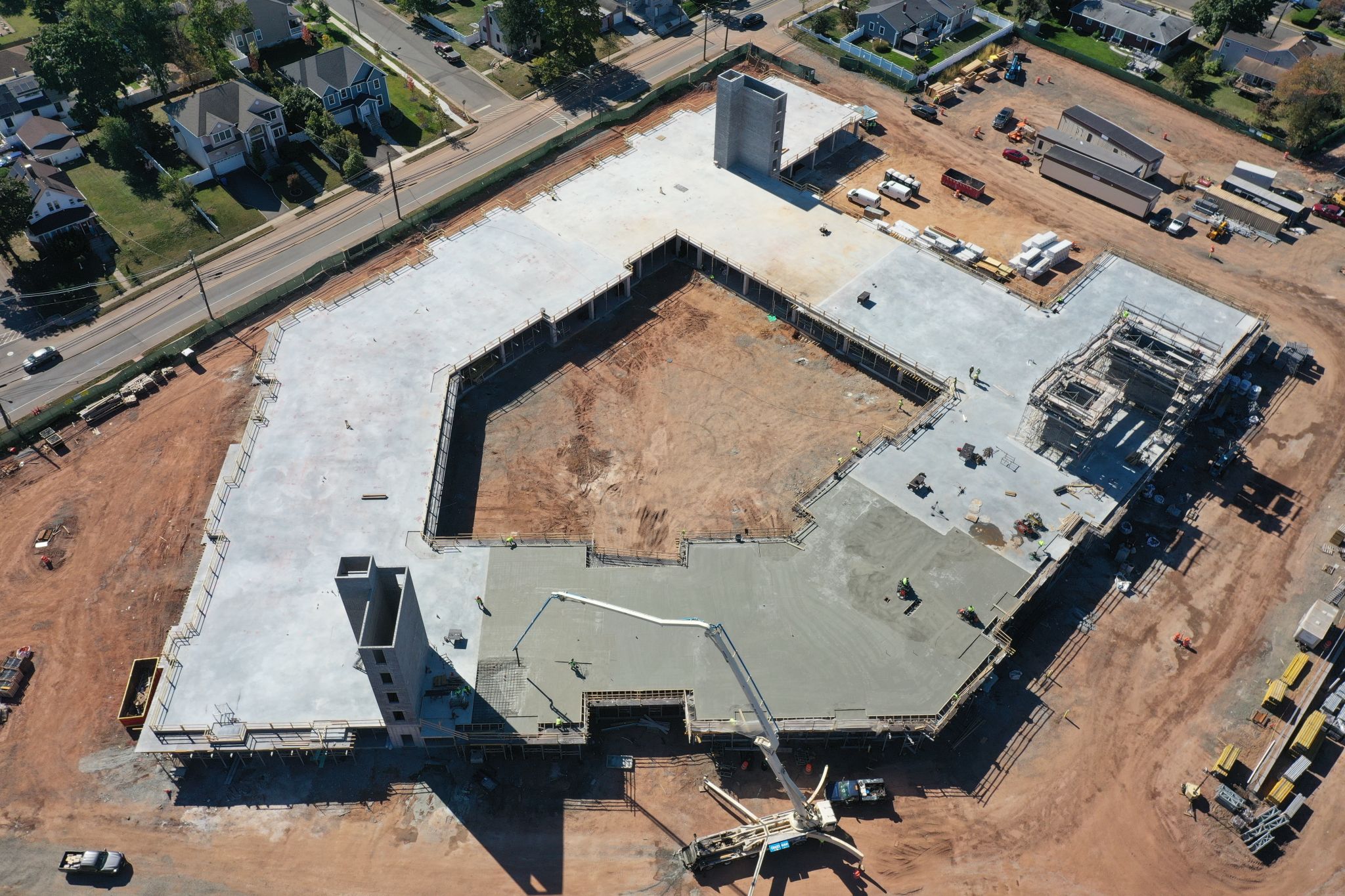 aerial shot of gray building